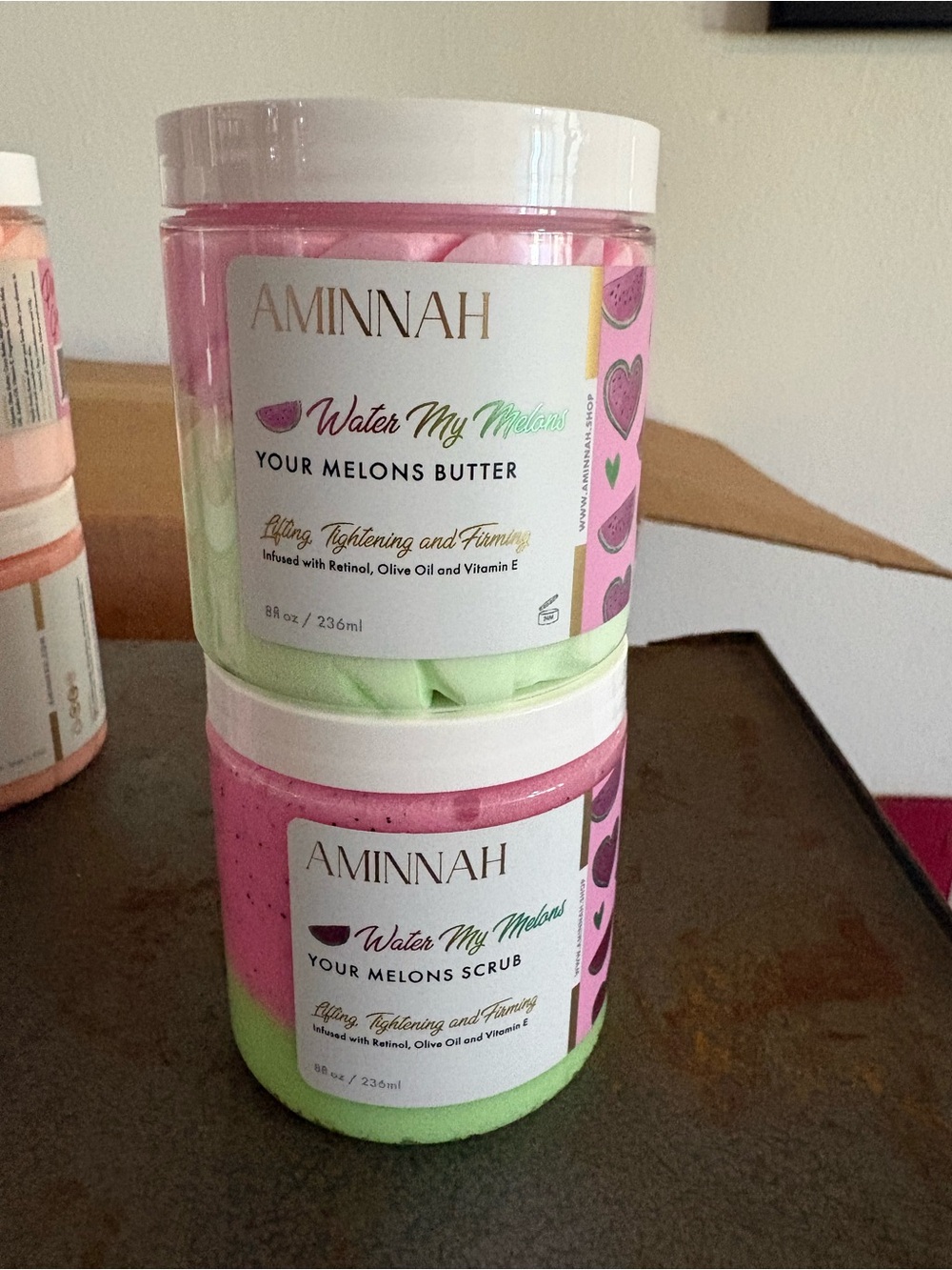 AMINNAH Water My Melons Whipped Body Butter — Pink & Green - Picture 3 of 4